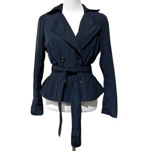 Apriori Jacket Women’s Trench Navy Blue Belted Lightweight Double Breasted Sz 8